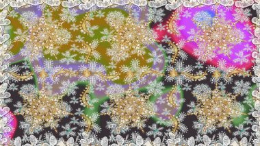 Klasik oryantal desen gri renklerden üstündür. Damask pürüzsüz süsü. Geleneksel raster ve altın desen.