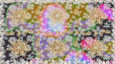 Gri renklerde, altın elementlerle kusursuz desen. Geleneksel oryantasyon süsü. Kusursuz klasik raster altın desenli. Klasik klasik klasik arka plan. Raster illüstrasyonu.