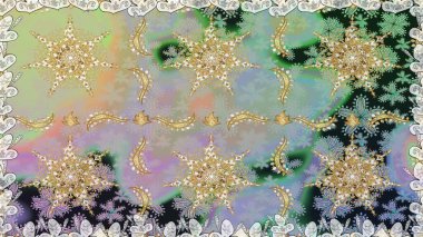 Soyut duvar kâğıdı, ambalaj dekorasyonu. Tarafsız renklerde raster altın desen. Kış sembolü, Mutlu Noeller, Mutlu yıllar 2019. Altın kar taneleri basit, pürüzsüz desen.