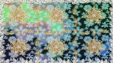 Çiçek süsü kumaş deseni, cam, çiçek desenli altın elementli, nötr renklerde metal. Klasik raster altın pürüzsüz desen.