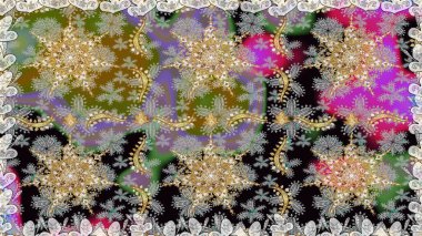 Klasik barok çiçek desenli, gri yerine altın desenli. Lüks, kraliyet ve Viktorya dönemi konsepti. Süslü raster dekorasyonu. Gri renklerdeki altın element.