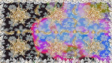 Gri renklerde, altın elementlerle kusursuz desen. Kusursuz altın desen. Raster doğulu süsü.