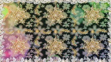 Kart, duvar kağıdı, ambalaj ve tekstil için klasik tasarım. Altın şablon. Gri renkli Royal retro. Kusursuz desenli altın elementler. Klasik çiçek dokusu. Raster illüstrasyonu.