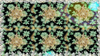 Geleneksel klasik altın desen. Barok tarzında kusursuz bir doğulu süsü. Raster oryantal süs. Altın elementlerle siyah renklerde altın desen.