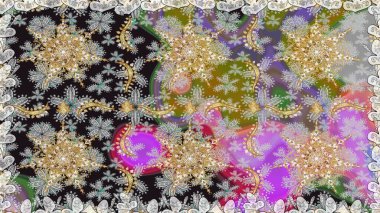 Raster illüstrasyonu. Gri renklerde ve altın elementlerle klasik, pürüzsüz desen.