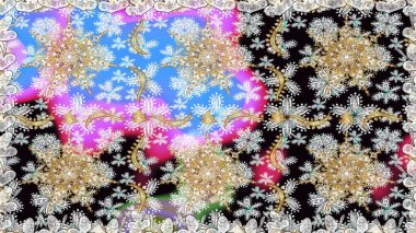 Altın antika ortaçağ dekoratifi, yapraklar ve tarafsız renklerde altın desenli süslemeleri olan dikişsiz bir şablon. Kusursuz kraliyet lüksü, altın barok kumaş rengi..