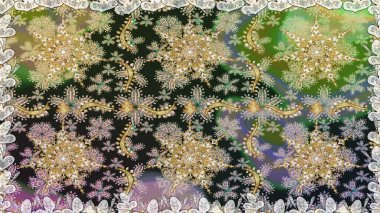 Damask pürüzsüz süsü. Klasik oryantal desen gri renklerden üstündür. Geleneksel raster ve altın desen.