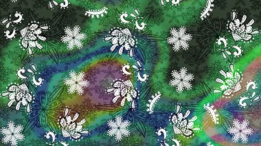 Parlak çiçekli kolaj çiçekleri yeşil ve mavi. Çiçek tasarımı için inanılmaz bir kolaj cenneti tarzı. Çiçekli zambaklar eskiz arka planı.