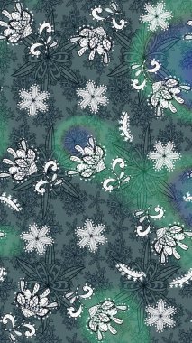 Yeşil ve mavi renkte çiçekler. Sevimli çiçek raster deseni. Düz Çiçek Elementleri Tasarımı. Renkli Bahar Teması çizim şablonu.