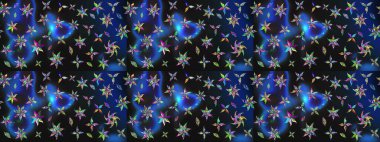 Yapraklı çiçekler ve kır ve mavi renkli papatya çiçekleri. Raster - stok. Taslak arkaplan deseni.