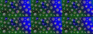 Şirin çiçek elementleri. Robot resim. Mavi ve yeşil renkli çiçekler. Raster illüstrasyonu.