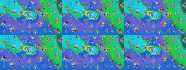 Mavi ve yeşil renkli çiçekler. Tropik çiçekler. Gömlek çizimi Arkaplan Deseni.