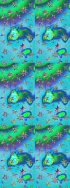 Raster illüstrasyonu. Suluboya tarzında mavi ve yeşil renklerde. Küçük çiçekli bahar deseni çiz.