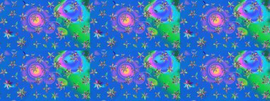 Raster illüstrasyonu. Kumaş, tekstil, duvar kağıdı baskısı için. Eski usul. Eskiz geçmişi. Miles Fleur, süslü püslü bir süs. Tomurcukları papatya çiçekleri olan sevimli bir çiçek deseni..