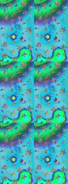 Suluboya çiçekli çiçek deseni. Raster illüstrasyonu. Mavi ve yeşil renkli güzel tekstil.