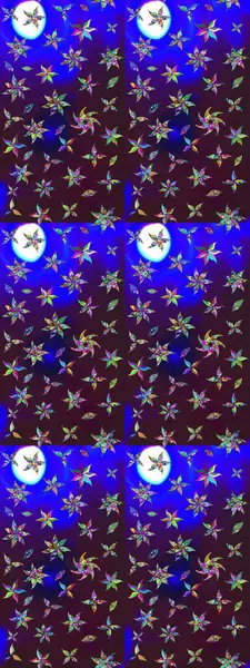 Sketch Colour Spring Theme eskiz kalıbı. Kahverengi ve mavi renkli çiçekler. Sevimli çiçek raster deseni. Düz Çiçek Elementleri Tasarımı.