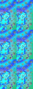 Çizim çiçek deseni duvar kâğıdı olarak kullanılabilir. Raster illüstrasyonu. Mavi ve yeşil renkte çiçekler.