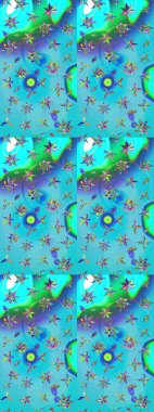 Moda baskıları için zarif bir şablon. Küçük çiçekte güzel bir desen. Küçük renkli çiçekler. Motley illüstrasyonu. Mavi ve yeşil çiçekli bahar çiçekleri.