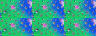 Suluboya çiçekli çiçek deseni. Raster illüstrasyonu. Yeşil ve mavi renkli Asyalı tekstil.