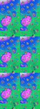 Arkaplan dokusu, duvar kağıdı, mavi ve yeşil renkli çiçek teması. Soyut etnik raster çizim kalıbı. Kabile sanatı boho baskısı, klasik çiçek arkaplanı.