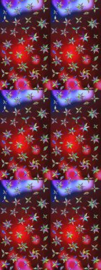 Çiçekli karalama şeklinde Raster çiçek deseni. Nazik, sevimli çiçek arkaplanı. Kırmızı ve kahverengi renkte çiçekler.