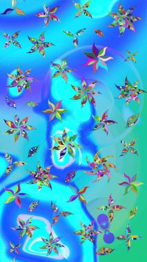 Mavi ve yeşil renklerde. Taslak dekoratif arka plan, çiçek mandala. Çiçek. Raster illüstrasyonu.