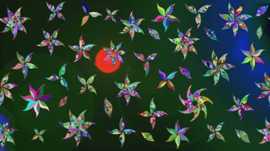 Mavi ve yeşil renkli Asya tekstili. Raster illüstrasyonu. Suluboya çiçekli çiçek deseni.