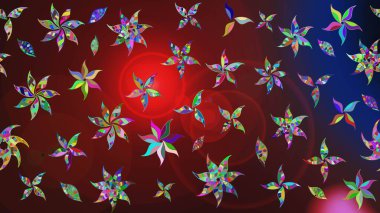 Raster illüstrasyonundaki çiçek desenli çizim. Kahverengi ve kırmızı renkte çiçekler.