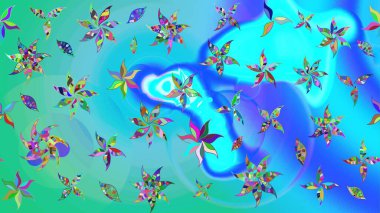 Raster - stok. Mavi ve yeşil çiçekli eskiz deseni, suluboya çiçek deseni, sevimli çiçek, duvar kağıdı, kart veya kumaş için fayanslı.