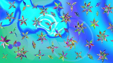 Çizim çiçek deseni duvar kâğıdı olarak kullanılabilir. Raster illüstrasyonu. Mavi ve yeşil renkte çiçekler.