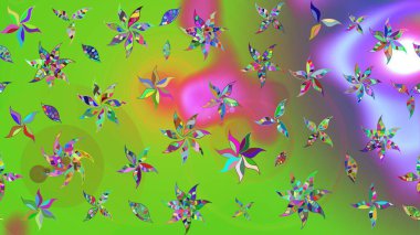 Yeşil ve mor renklerde. Yeşil ve mor renkli yeşil ve mor papatya deseni. Raster illüstrasyonu.