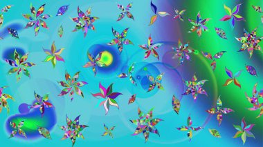 Raster çiçek desenli çiçek deseni, yapraklar, dekoratif elementler, sıçrama, lekeler, el çizimi kontur çizgileri ve Doodle çizim stili, grafik raster çizim çizimi.