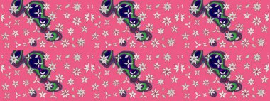 Şirin çiçek elementleri. Taslak desenli, modaya uygun kumaş deseni. Raster illüstrasyonu. Renkli Bahar Teması eskiz kalıbı. Düz Çiçek Elementleri Tasarımı.