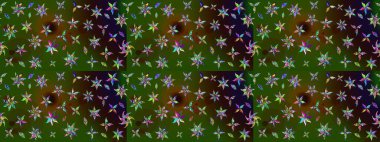 Suluboya tarzında yeşil ve kahverengi renklerde. Küçük çiçekli yay deseni çiz. Raster illüstrasyonu.