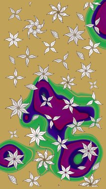 Raster illüstrasyonu. Raster illüstrasyonu. Asya tekstil tarzında. Çiçek desenli çizim. Sarı ve nötr renkte çiçekler.