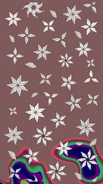 Tekstil için figür. Davetiye ve kartpostal tasarımı için dekoratif çiçek unsurları. Şirin, zarif çiçekler Raster illüstrasyonu. Yapraklı çizim şekli. Poster veya kapak için arkaplan.