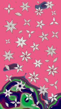 Raster illüstrasyonu. Pembe ve nötr renklerde çiçekler. Çizim çiçek deseni duvar kağıdı için kullanılabilir.