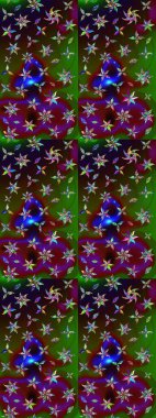 Renkli grunge, soyut arkaplanı kolonya ve yeşil çiçeklerle süslüyor. Parmak izi, kumaş, duvar kâğıdı, tekstil için raster dokusu. Nakış desenli çiçek deseni..