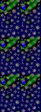 Vadinin mavi ve siyah renkli çiçekleri. Çiçekler. Soyut etnik raster çizim kalıbı.