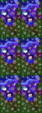 Raster illüstrasyonu. Raster. Kumaş, tekstil, duvar kağıdı baskısı için. Eski usul. Tomurcukları çiçek olan sevimli bir çiçek deseni. Taslak arkaplan.