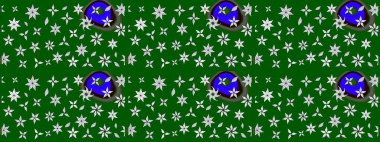 Raster illüstrasyonundaki çiçek desenli çizim. Yeşil ve nötr renkte çiçekler.