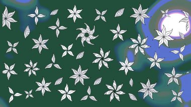 Raster illüstrasyonu. Çizim çiçek deseni duvar kâğıdı olarak kullanılabilir. Yeşil ve mavi renkte çiçekler.