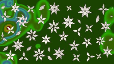 Çiçeksel fantezi tasarımı ve parlak bir arka plan çizimi. Düz Çiçek Elementleri Tasarımı. Renkli Bahar Teması çizim şablonu.