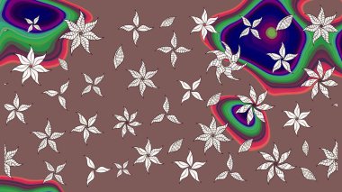 Raster illüstrasyonundaki çiçek desenli çizim. Çiçekler suluboya tarzında kahverengi ve nötr renklerde.