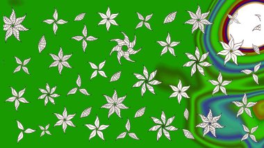 Raster illüstrasyonu. Yeşil ve nötr renklerde çiçekler. Düz Çiçek Elementleri Tasarımı. Renkli Bahar Teması eskiz kalıbı. Çiçekli çiçek deseni, suluboya..