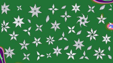 Raster illüstrasyonu. Suluboya çiçekli çiçek deseni. Yeşil ve nötr renklerde Asyalı tekstil.