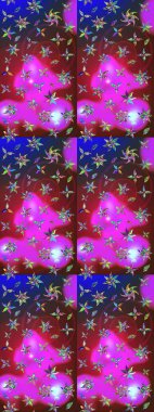 Menekşe ve kırmızı renklerde Asya tekstili. Raster illüstrasyonu. Çiçek desenini çiz.