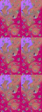 Çiçekli eskiz çizimi. Pembe ve morumsu renkte çiçekler. Renkli Yaz Temalı eskiz kalıbı. Düz Çiçek Elementleri Tasarımı.