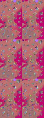 Çiçekli karalama şeklinde Raster çiçek deseni. Nazik, yaz çiçekleri pembe ve morumsu renklerde. Raster illüstrasyonu.