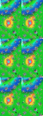 Raster illüstrasyonundaki çiçek desenli çizim. Yeşil ve mavi renkte çiçekler. Renkli Bahar Teması eskiz kalıbı. Düz Çiçek Elementleri Tasarımı.